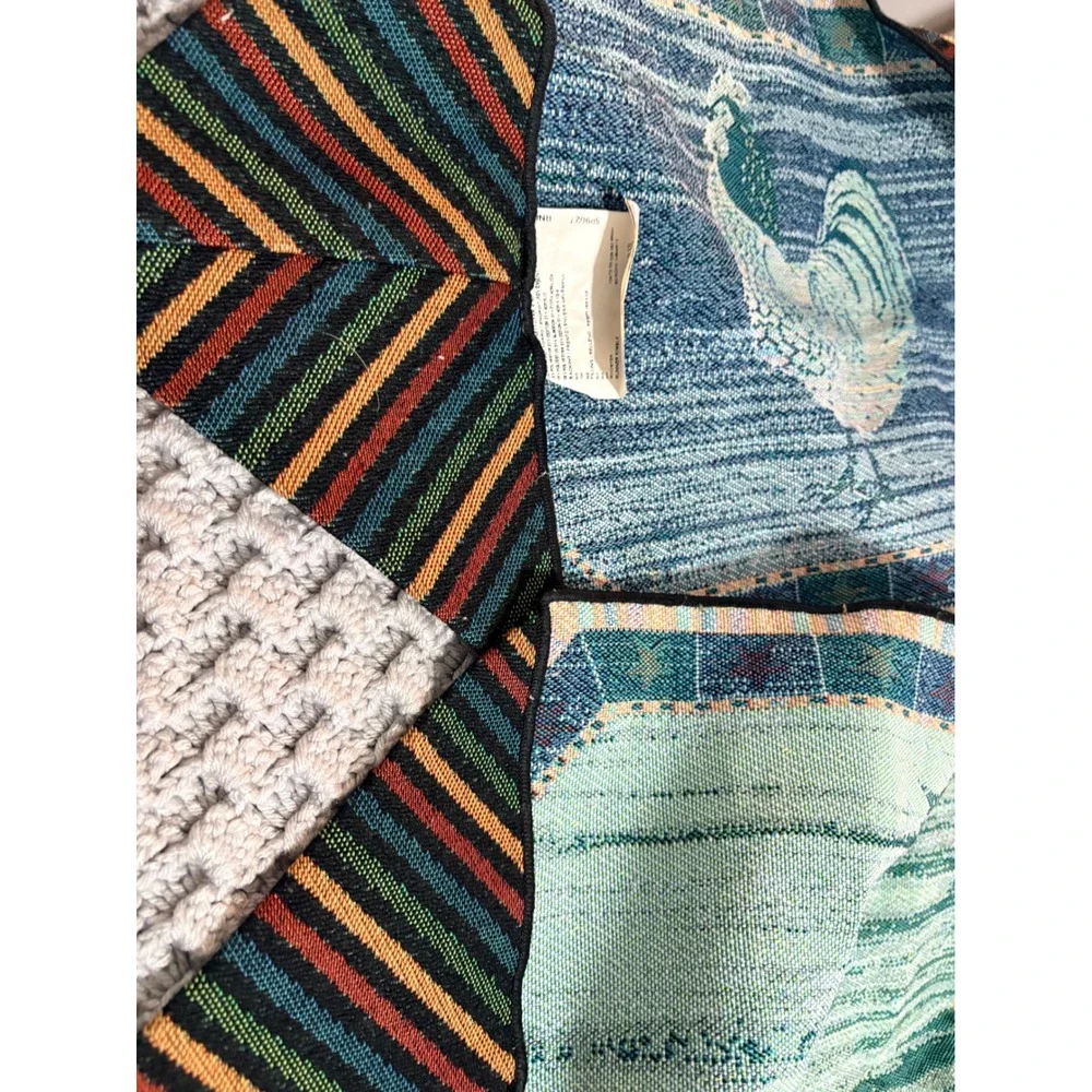 Warren Kimble Rooster Tapestry Table Runner Folk Art Farmhouse Star and Tassel